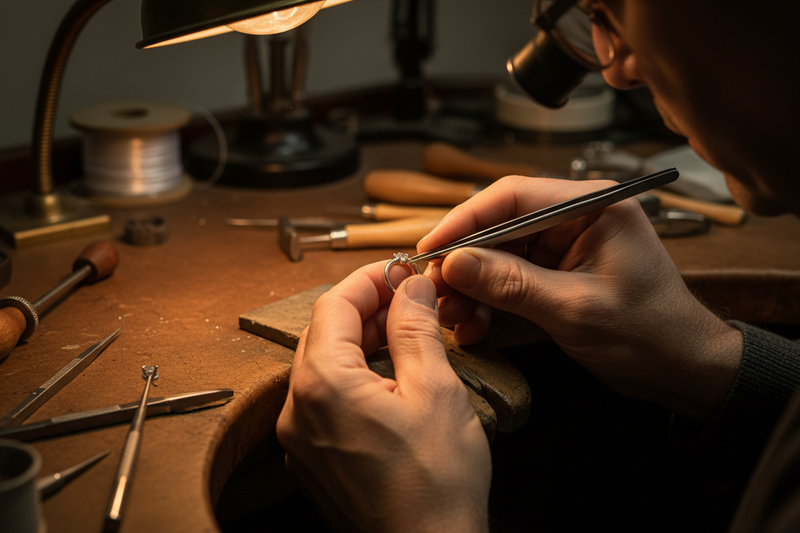 Jeweler handcrafting custom ring in professional workshop