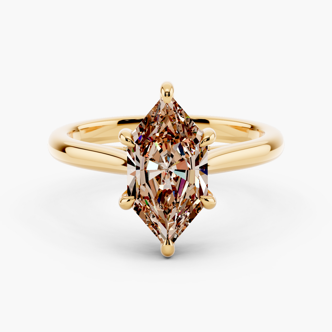 Clover Champagne Setting Dutch Marquise cut engagement ring in 14k Yellow Gold