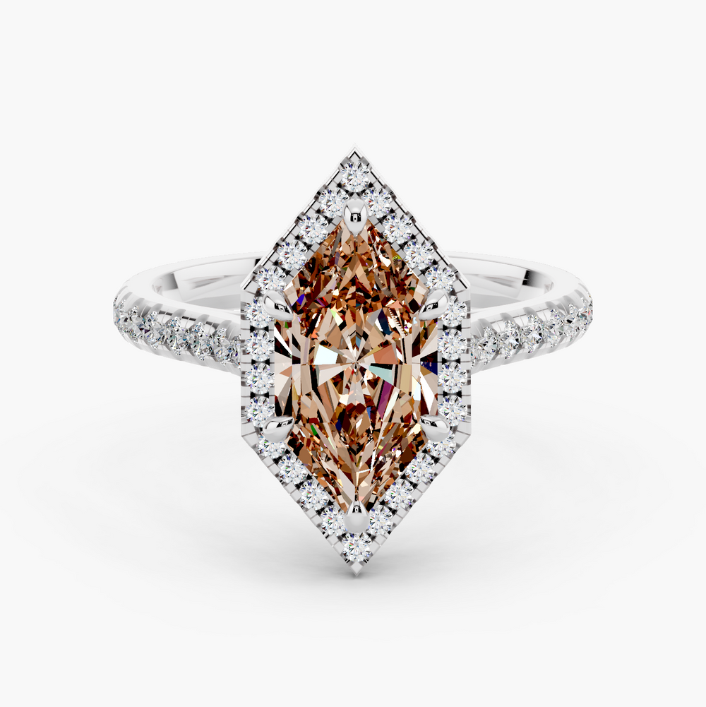 Crystal Champagne Setting Dutch Marquise cut engagement ring in 14k White Gold