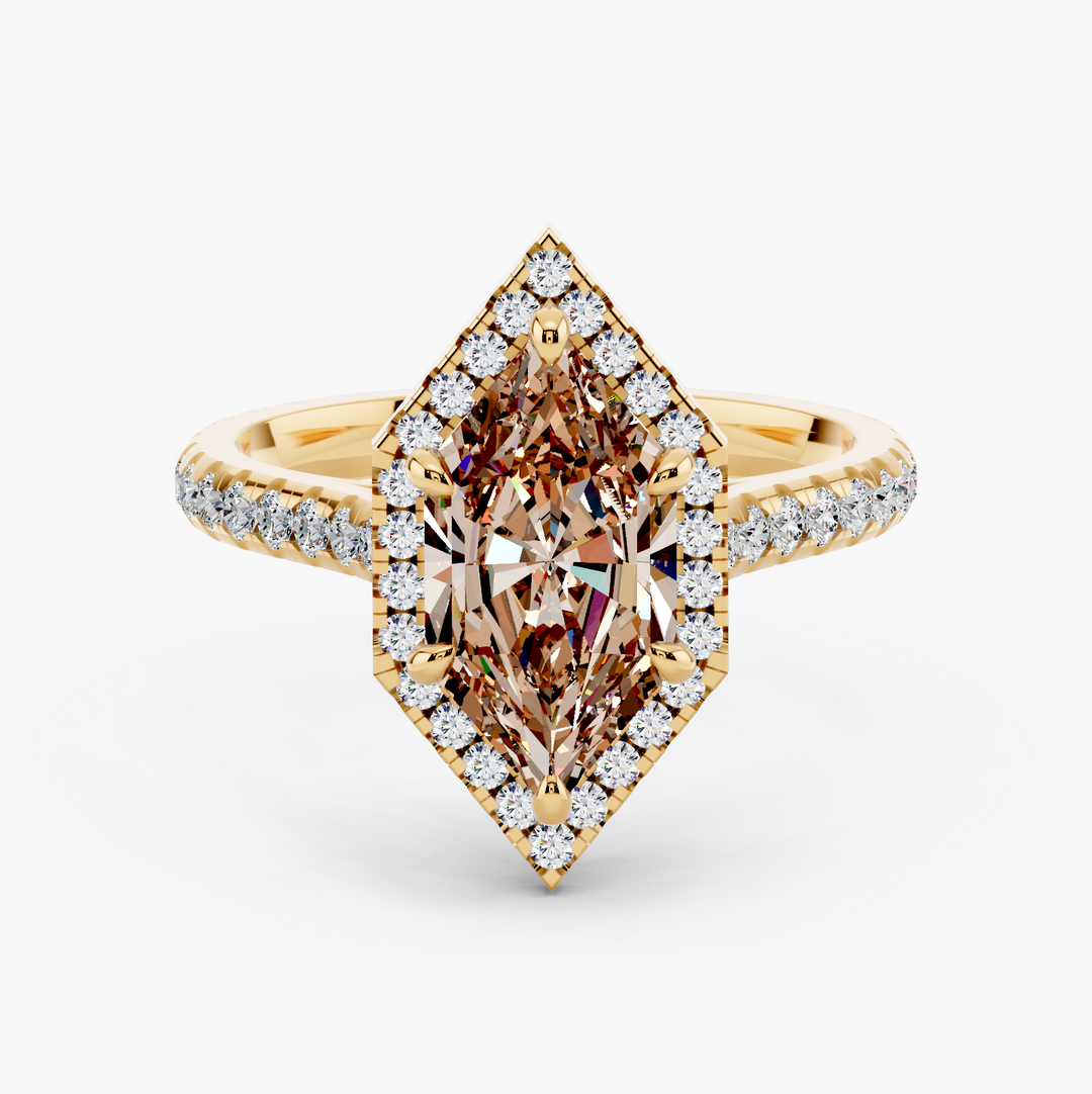 Crystal Champagne Setting Dutch Marquise cut engagement ring in 14k Yellow Gold