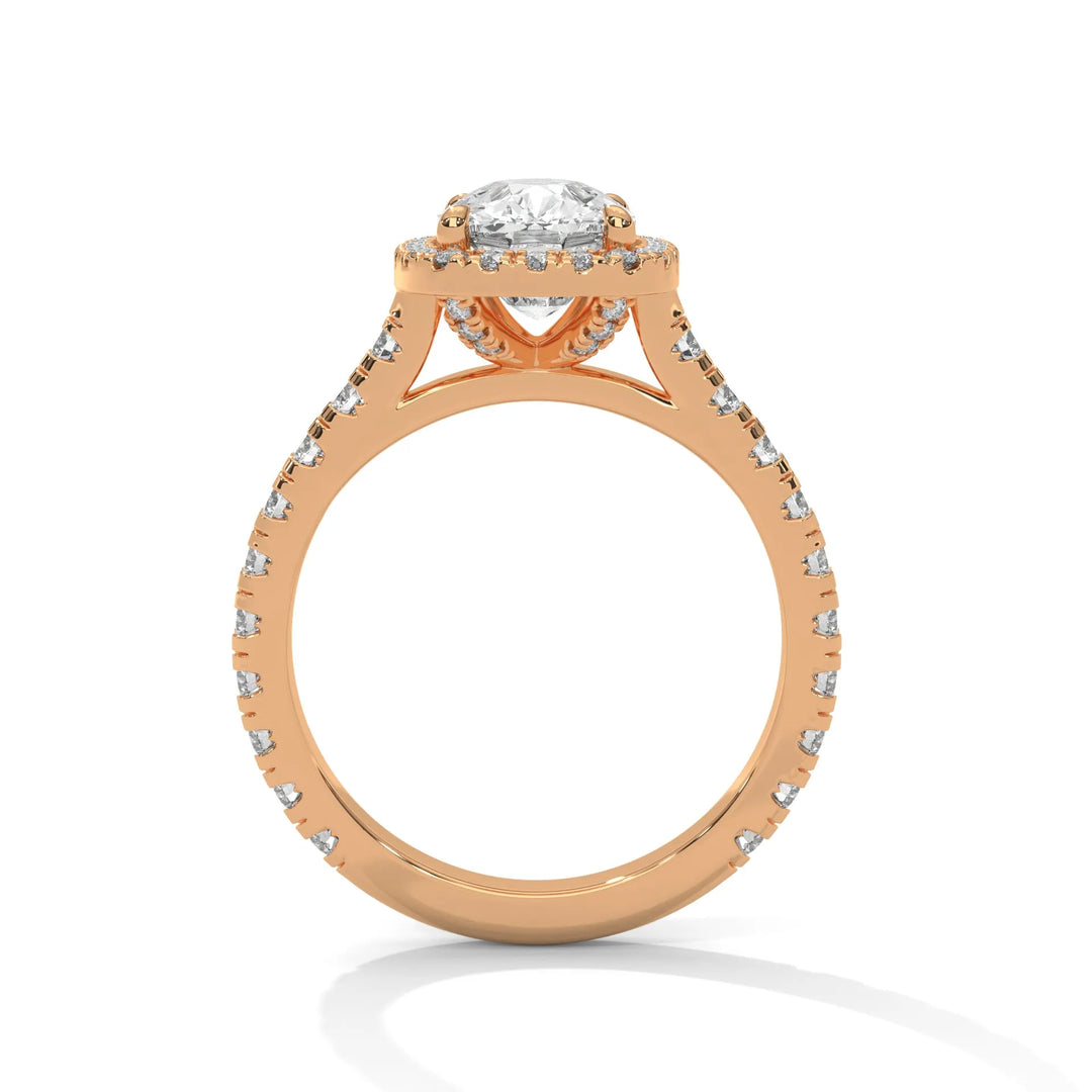 A stunning 14K rose gold engagement ring adorned with a Crystal Setting of diamonds, showcasing exquisite craftsmanship and elegance.