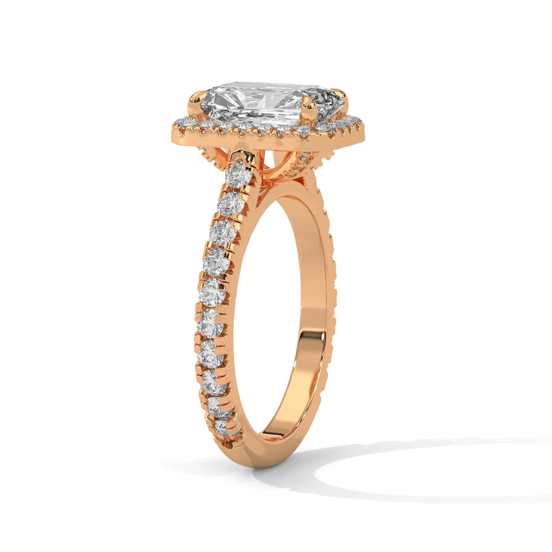 Elegant 14k rose gold engagement ring with a Crystal Setting diamond, beautifully set in a crystal design for timeless appeal.