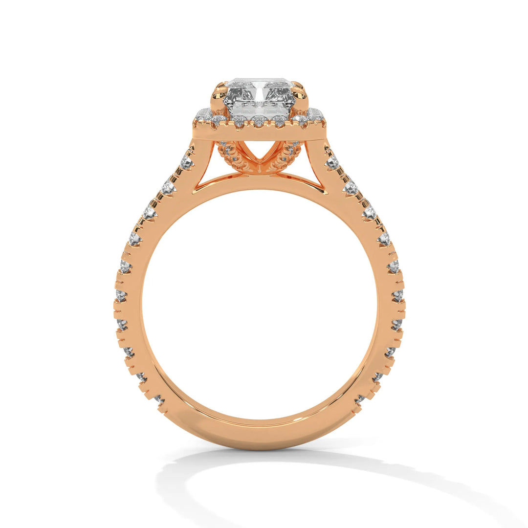 A stunning 14K rose gold engagement ring adorned with a Crystal Setting of diamonds, showcasing exquisite craftsmanship and elegance.