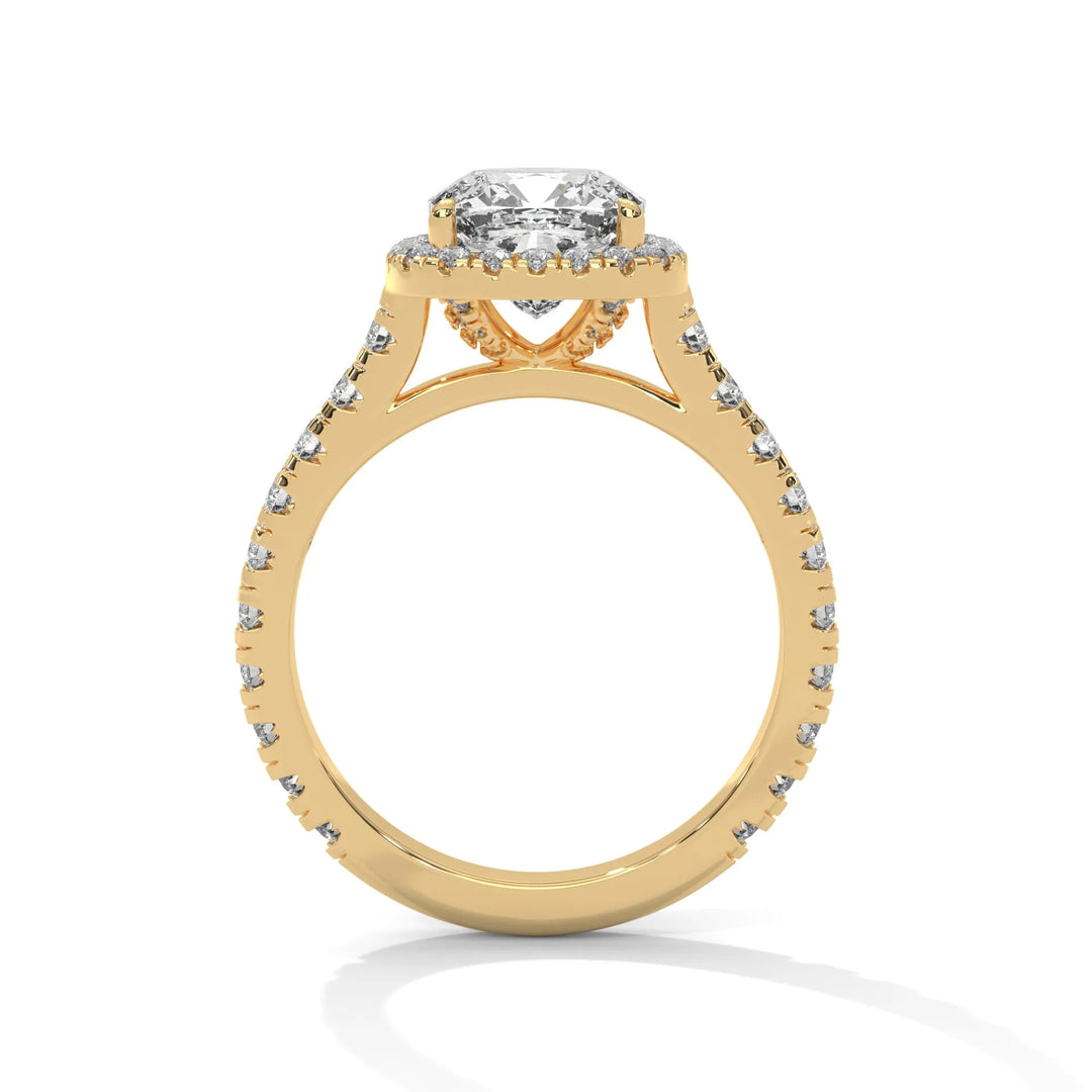 A stunning 14K yellow gold engagement ring adorned with a Crystal Setting of diamonds, showcasing exquisite craftsmanship and elegance.