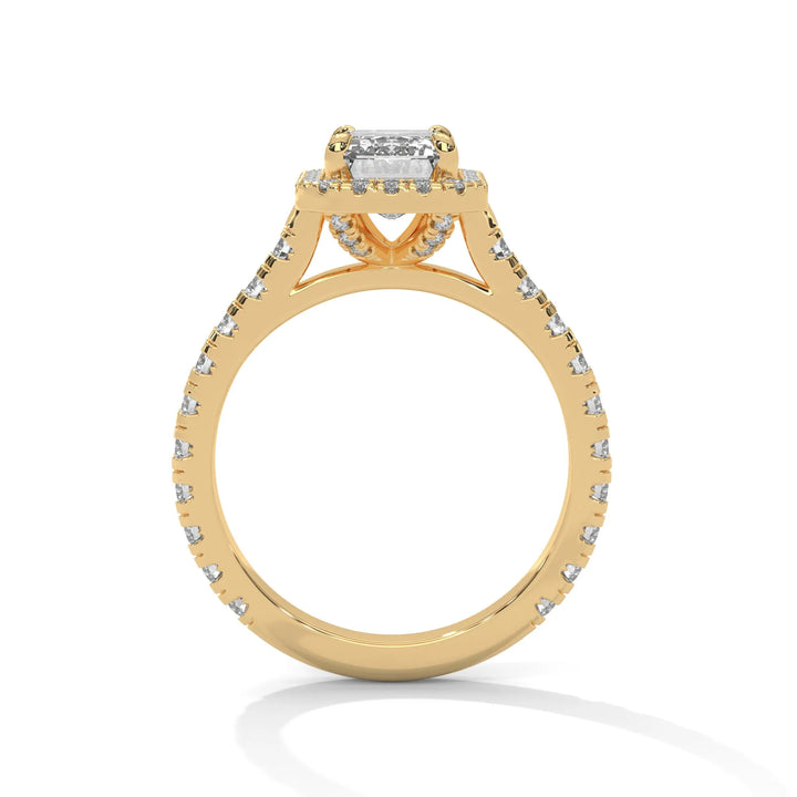 A stunning 14K yellow gold engagement ring adorned with a Crystal Setting of diamonds, showcasing exquisite craftsmanship and elegance.