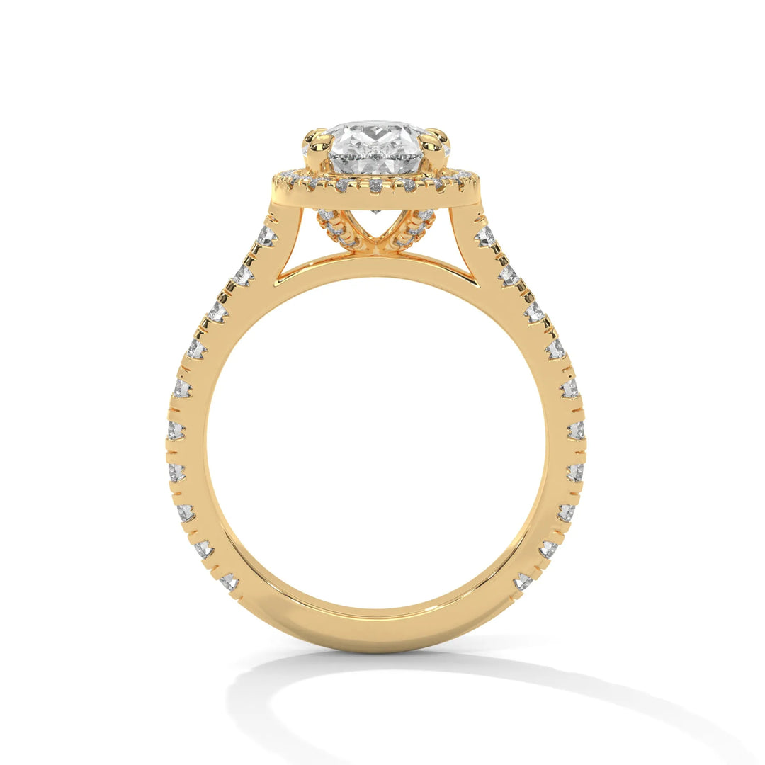 A stunning 14K yellow gold engagement ring adorned with a Crystal Setting of diamonds, showcasing exquisite craftsmanship and elegance.