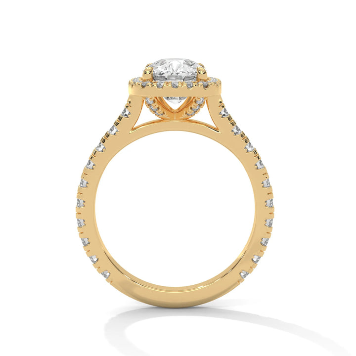 A stunning 14K yellow gold engagement ring adorned with a Crystal Setting of diamonds, showcasing exquisite craftsmanship and elegance.