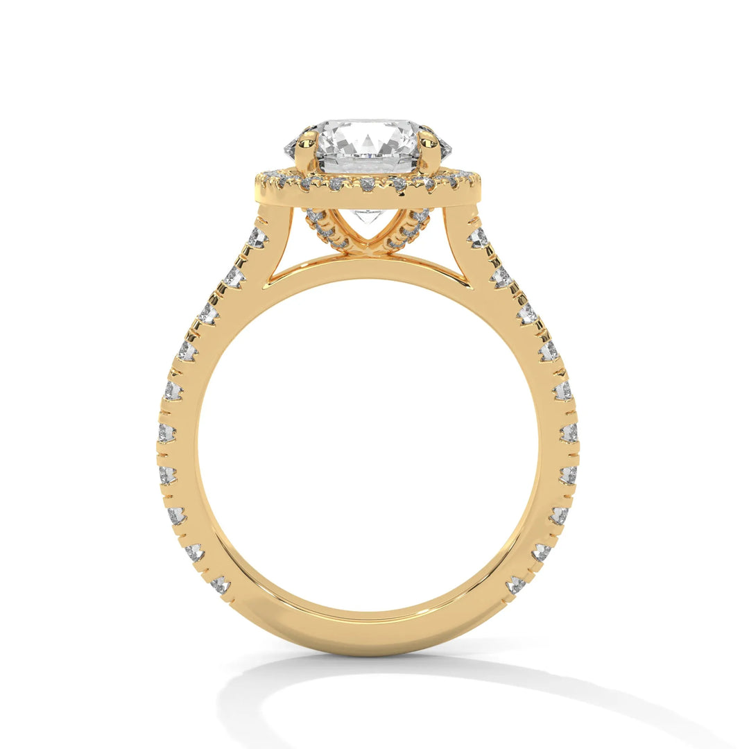 A stunning 14K yellow gold engagement ring adorned with a Crystal Setting of diamonds, showcasing exquisite craftsmanship and elegance.