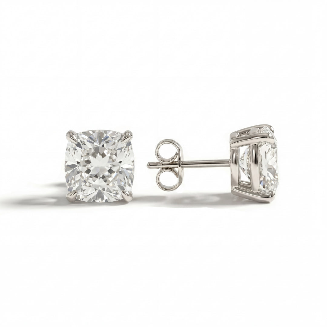 Cushion Diamond Stud Earrings Side View