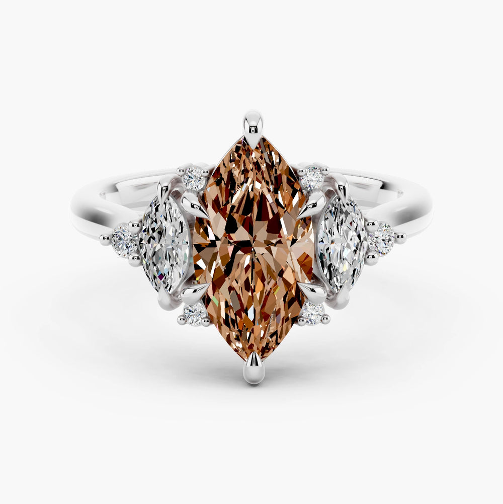 Diora Champagne Setting Marquise cut engagement ring in 14k White Gold