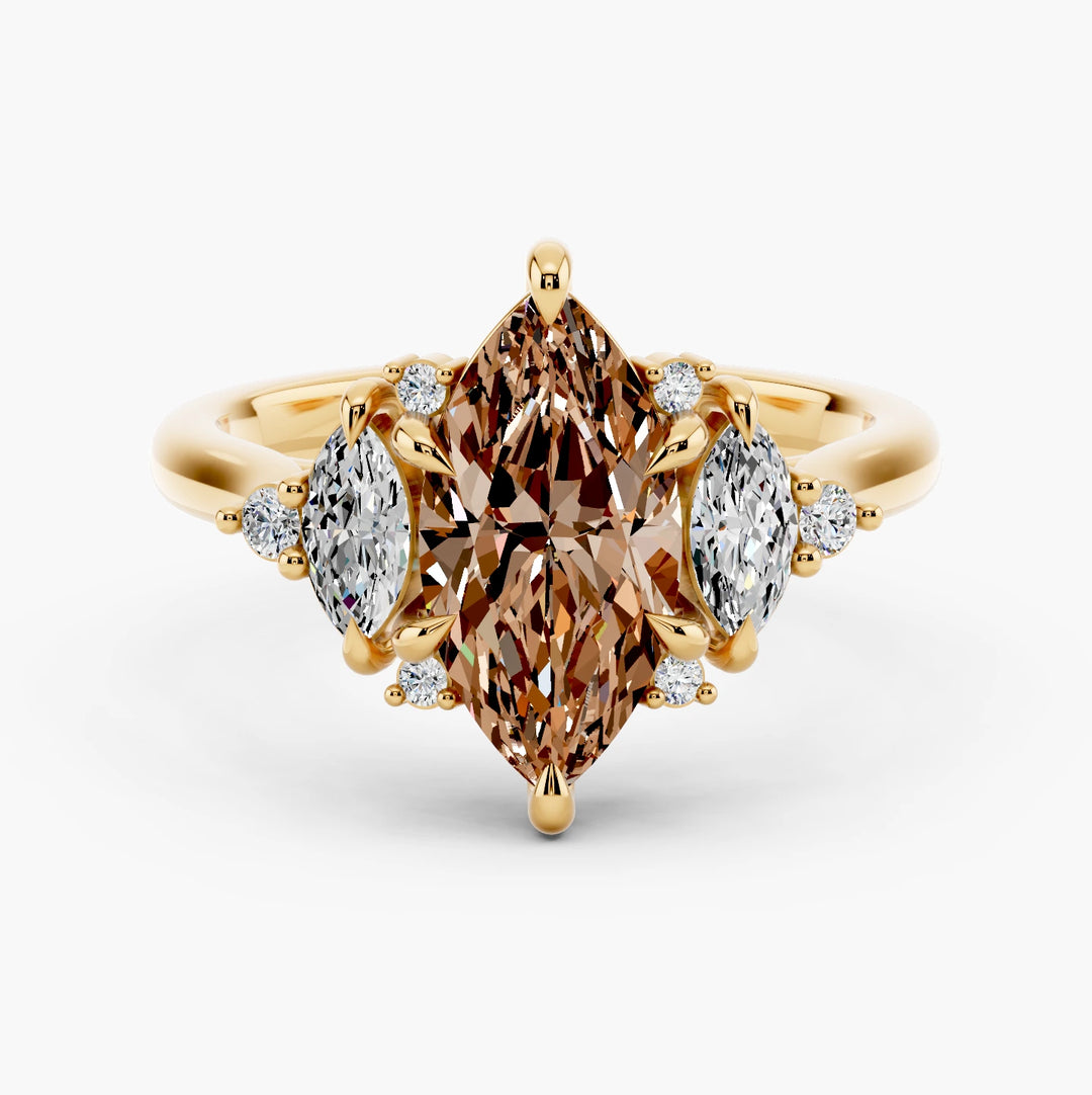 Diora Champagne Setting Marquise cut engagement ring in 14k Yellow Gold