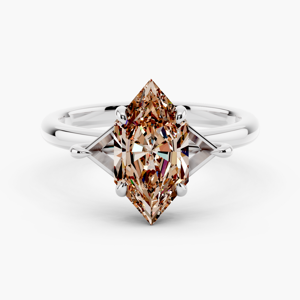 East-West Solitaire Champagne Setting Dutch Marquise cut engagement ring in 14k White Gold