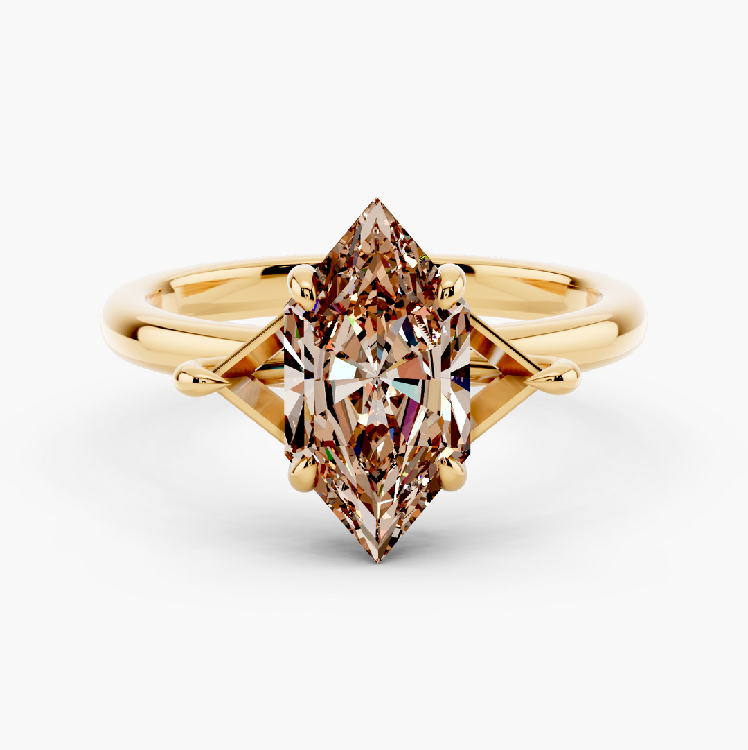 East-West Solitaire Champagne Setting Dutch Marquise cut engagement ring in 14k Yellow Gold