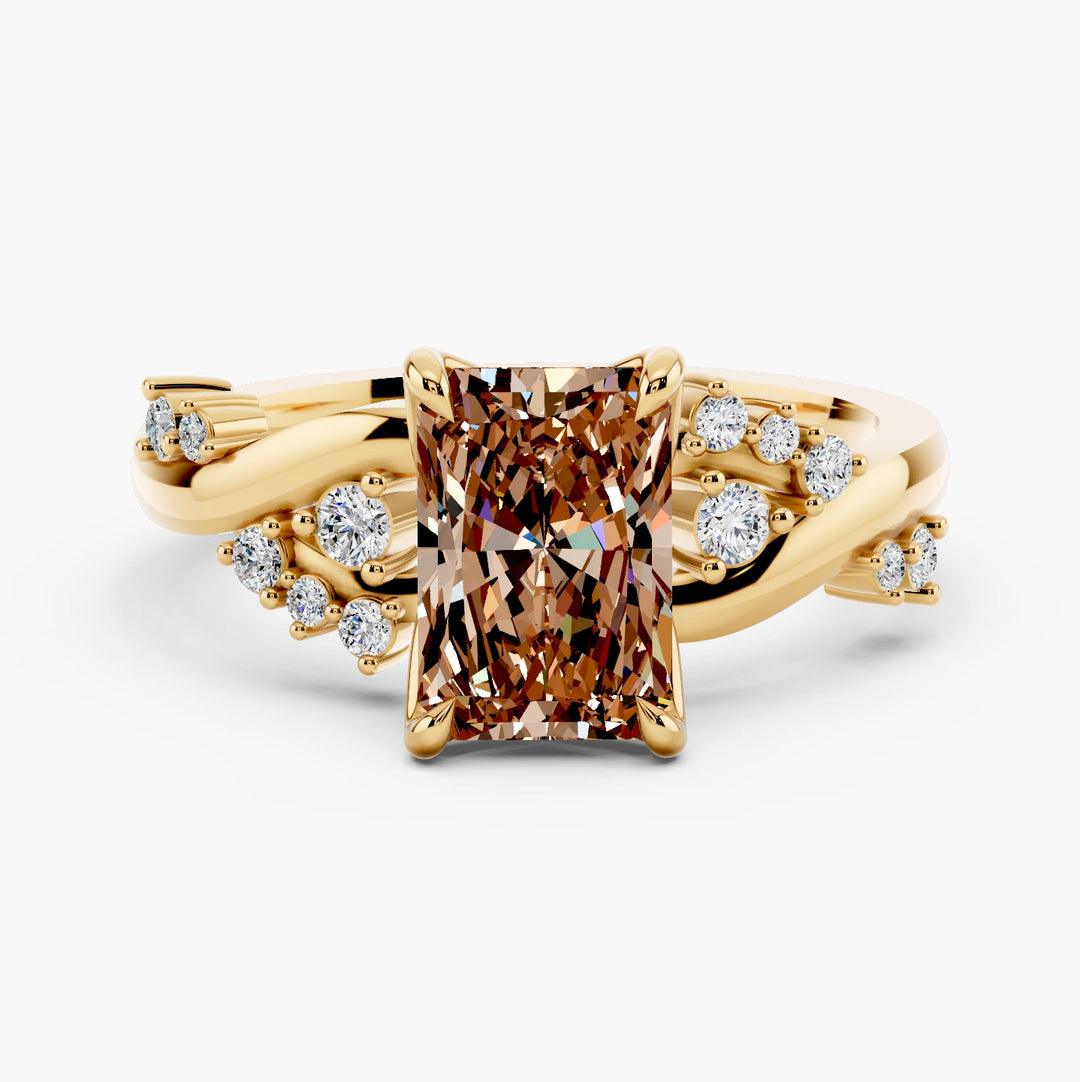 Eden Champagne Setting Radiant cut engagement ring in 14k Yellow Gold