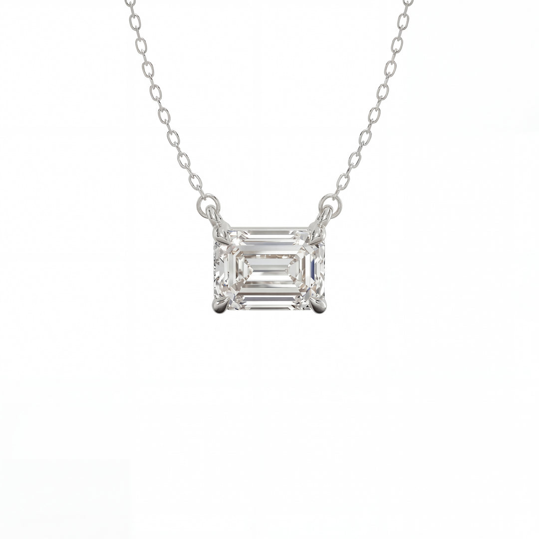 Emerald East-West Solitaire Pendant White Gold