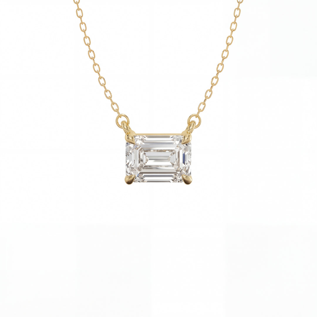 Emerald East-West Solitaire Pendant Yellow Gold