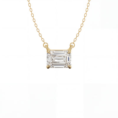 Emerald East-West Solitaire Pendant Necklace - 0.5 carat