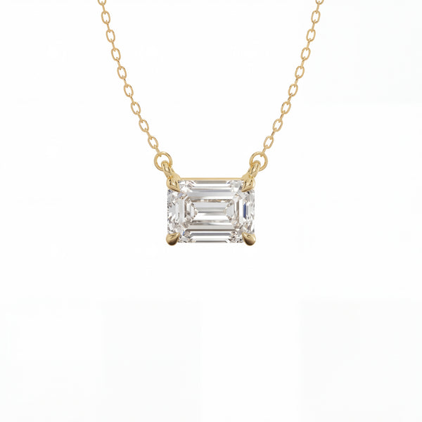 East-West Emerald Lab-Grown Diamond Solitaire Pendant Necklace