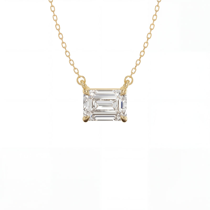 East-West Emerald Lab-Grown Diamond Solitaire Pendant Necklace