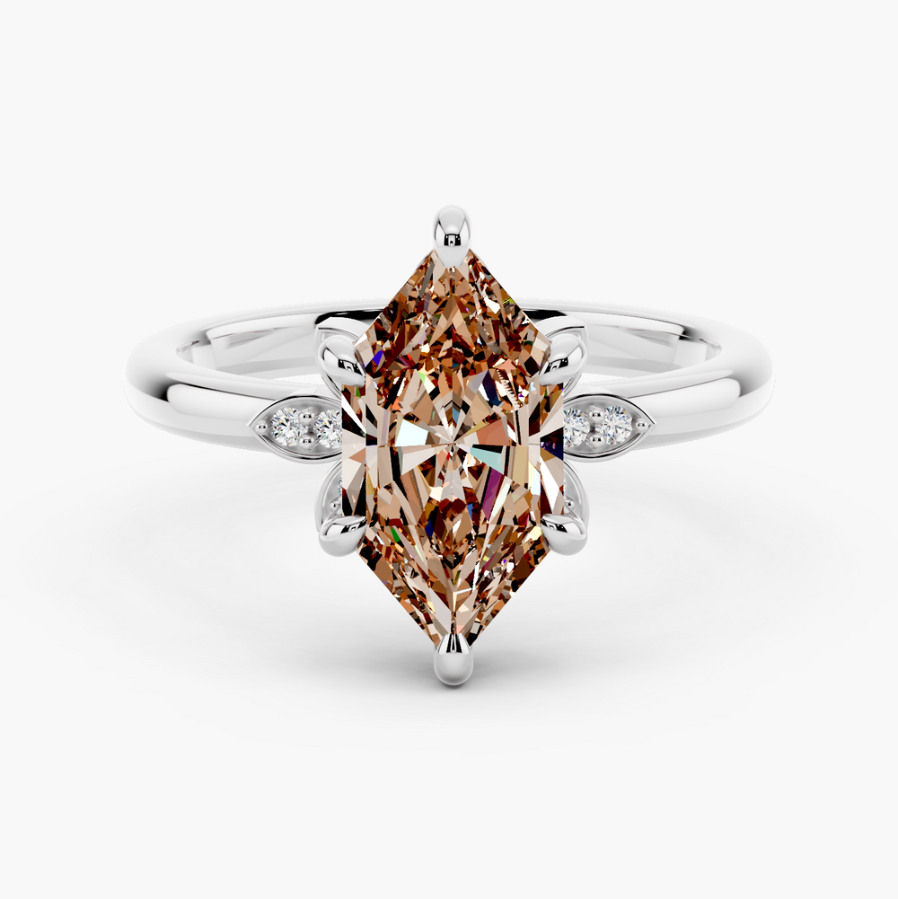 Flora Champagne Setting Dutch Marquise cut engagement ring in 14k White Gold