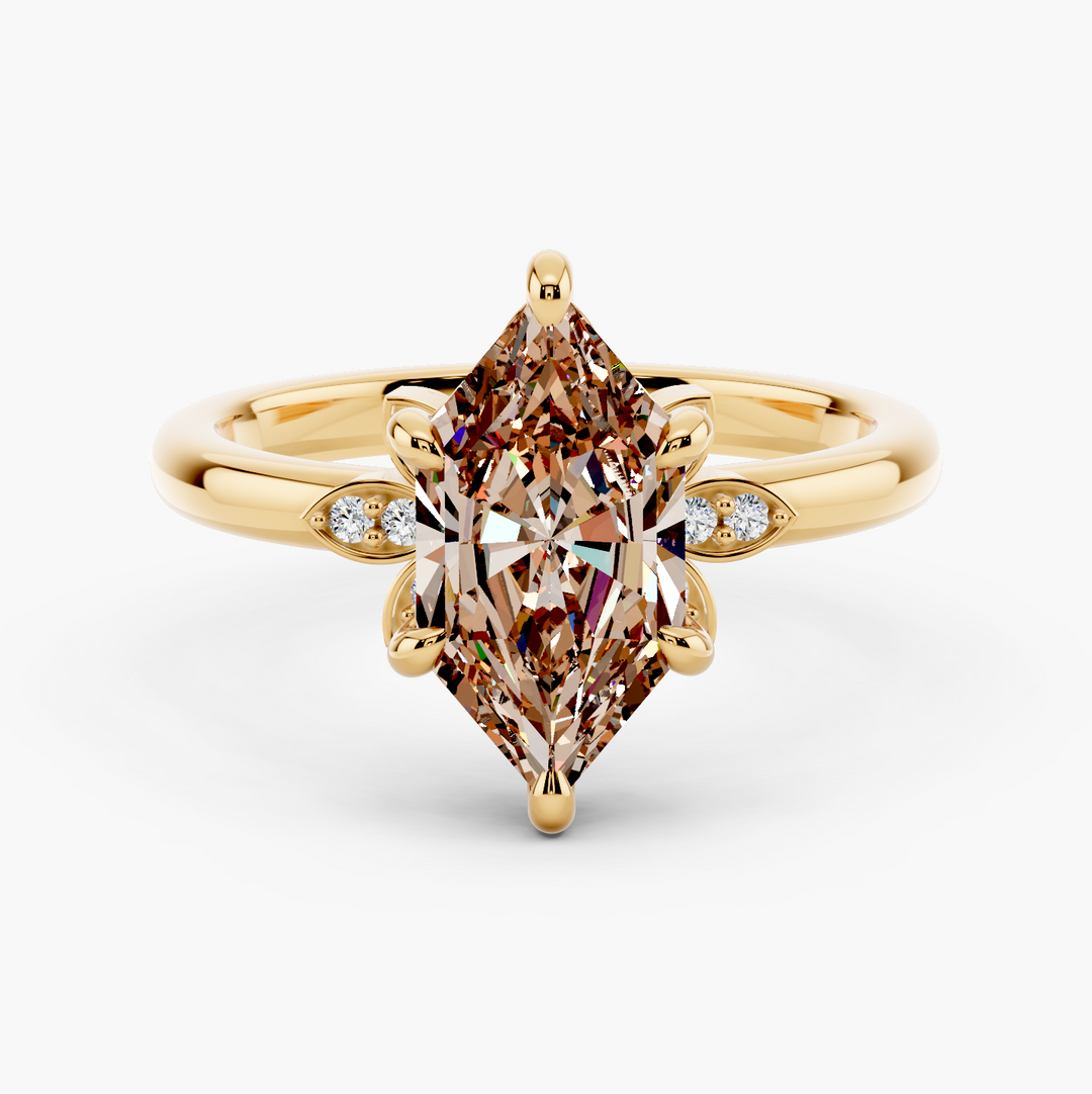 Flora Champagne Setting Dutch Marquise cut engagement ring in 14k Yellow Gold