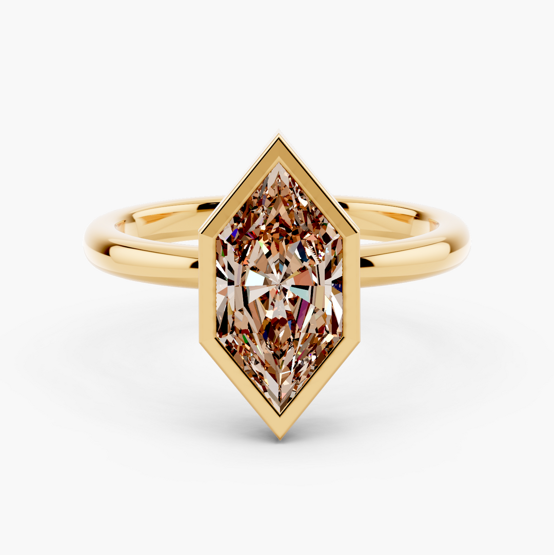 Floral Bezel Champagne Setting Dutch Marquise cut engagement ring in 14k Yellow Gold
