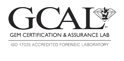 Logo for Gem Certification & Assurance Lab (GCAL), an ISO 17025 accredited forensic laboratory.