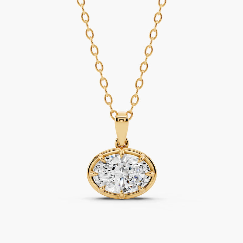 Georgian Oval East-West Lab-Grown Diamond Pendant Necklace