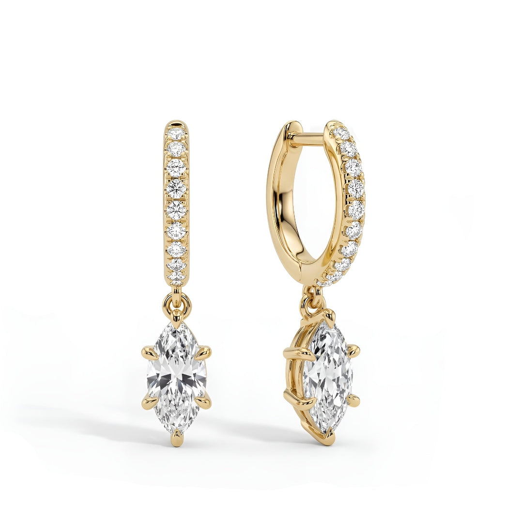 Gold marquise pave hoop earrings featuring diamonds, elegant jewelry.