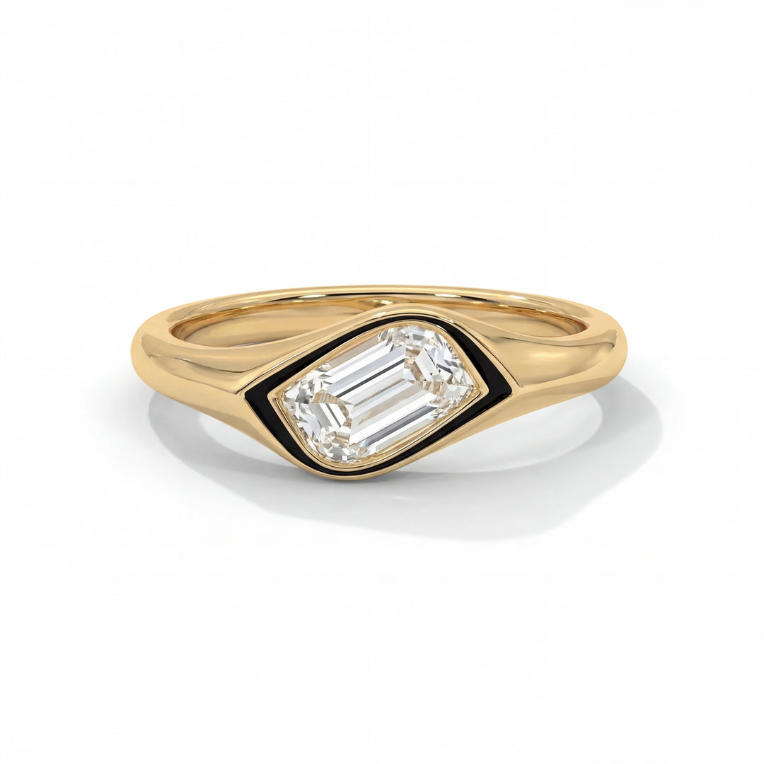 Gold ring with a diamond on a white background
