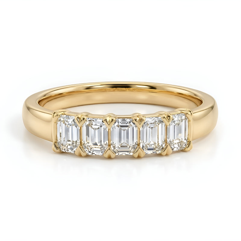 Five Stone Emerald Lab Grown Diamond Ring
