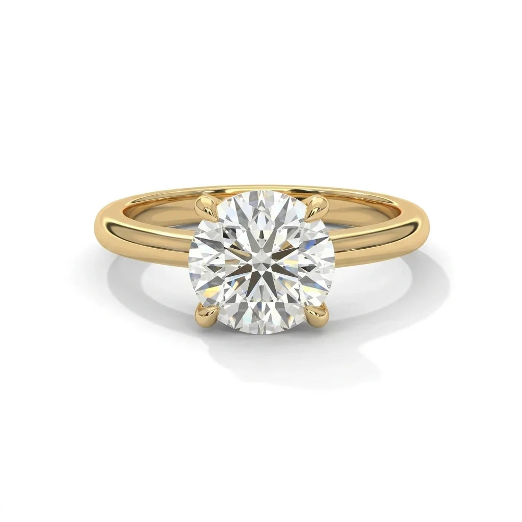Gold ring with a large diamond on a white background