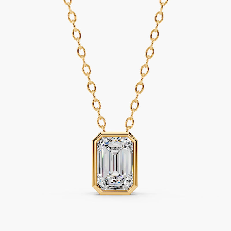 Harlow Bezel Emerald Lab-Grown Diamond Pendant Necklace