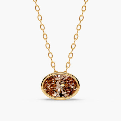 Harlow Champagne East-West Bezel Oval Lab-Grown Diamond Pendant Necklace