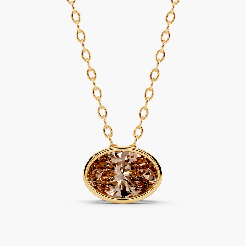 Harlow Champagne East-West Bezel Oval Lab-Grown Diamond Pendant Necklace
