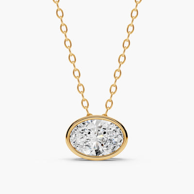 Harlow East-West Bezel Oval Lab-Grown Diamond Pendant Necklace