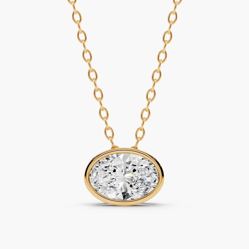 Harlow East-West Bezel Oval Lab-Grown Diamond Pendant Necklace