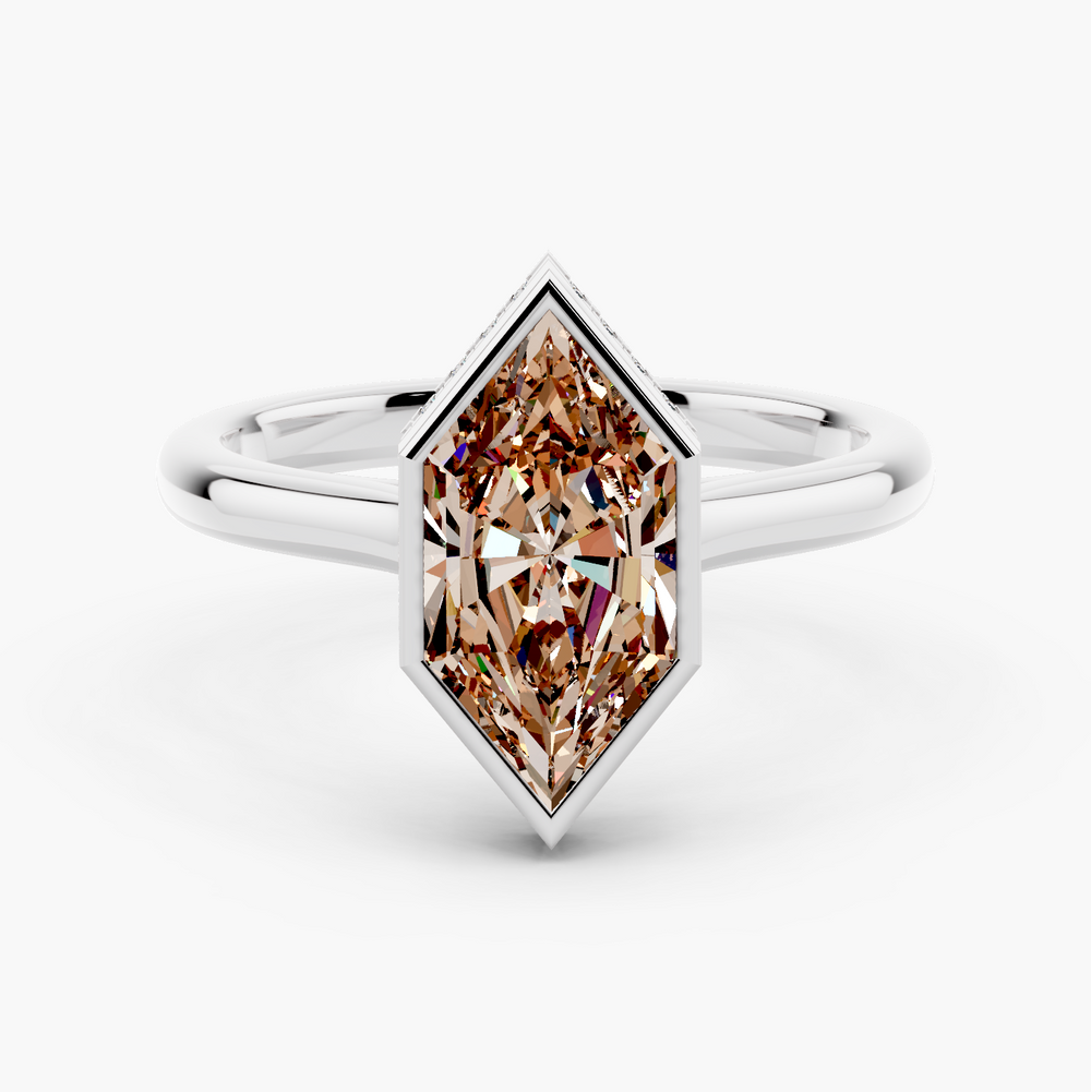 Hidden Halo Bezel Champagne Setting Dutch Marquise cut engagement ring in 14k White Gold