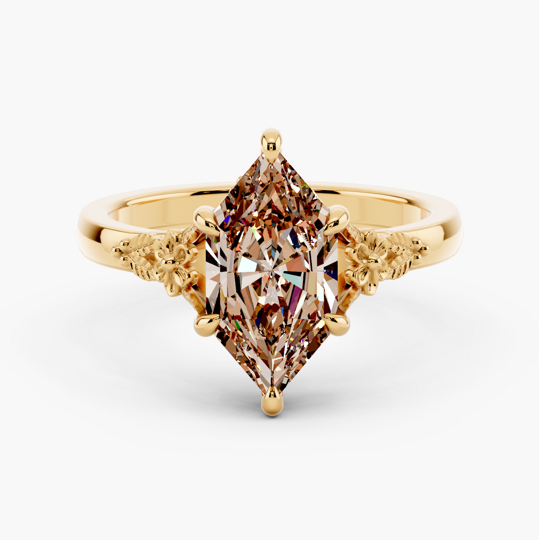 Ivy Champagne Setting Dutch Marquise cut engagement ring in 14k Yellow Gold