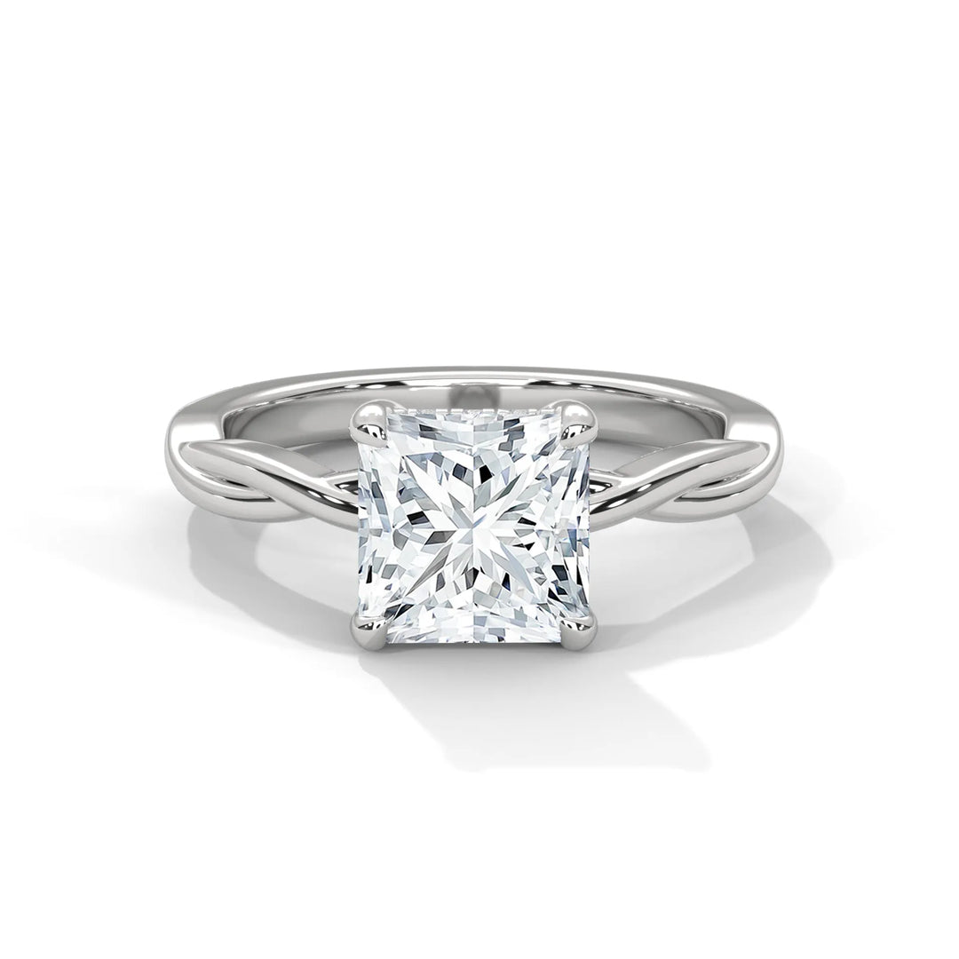 A stunning 14k white gold engagement ring with a princess cut diamond, beautifully crafted in the Kosina setting.