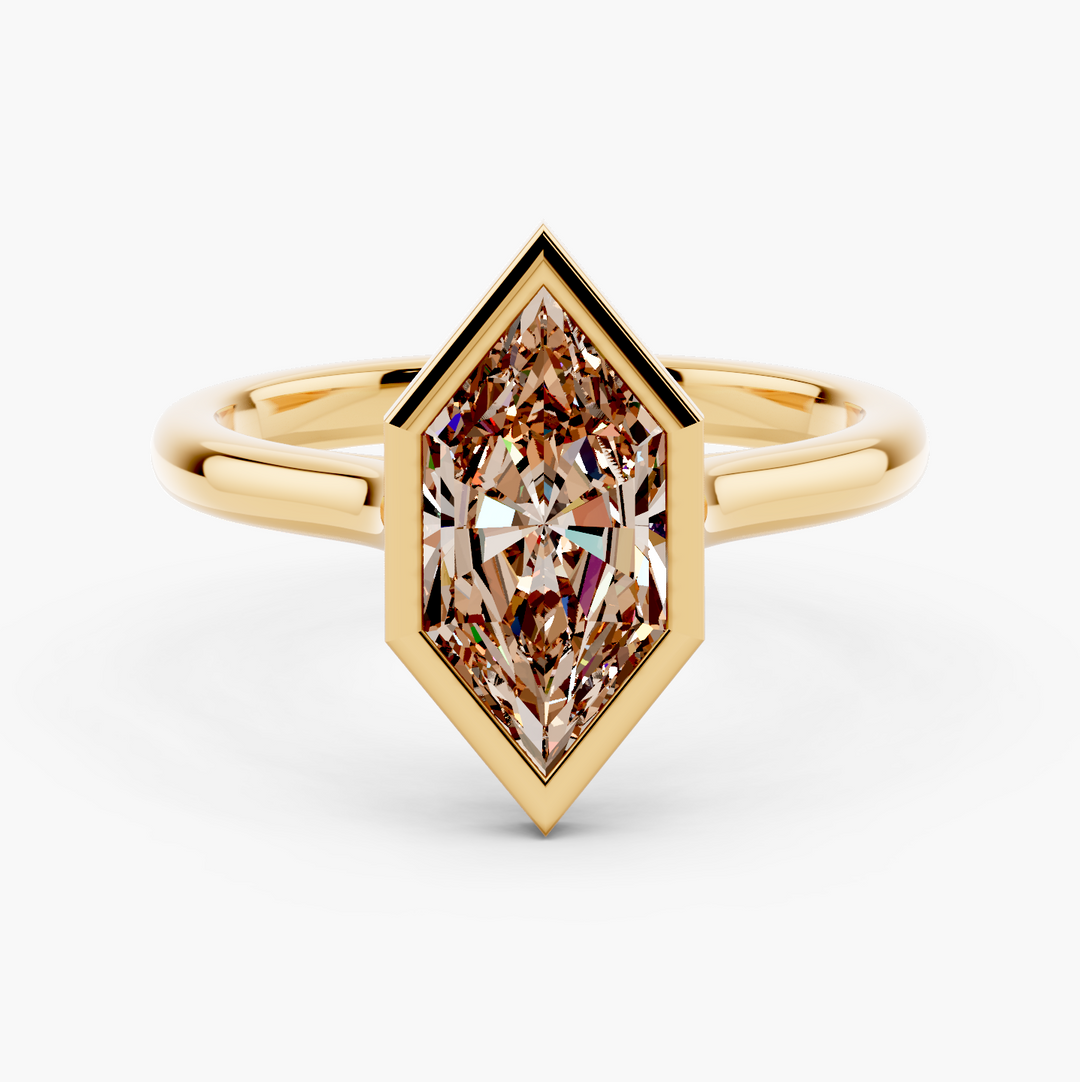 Lumina Bezel Champagne Setting Dutch Marquise cut engagement ring in 14k Yellow Gold