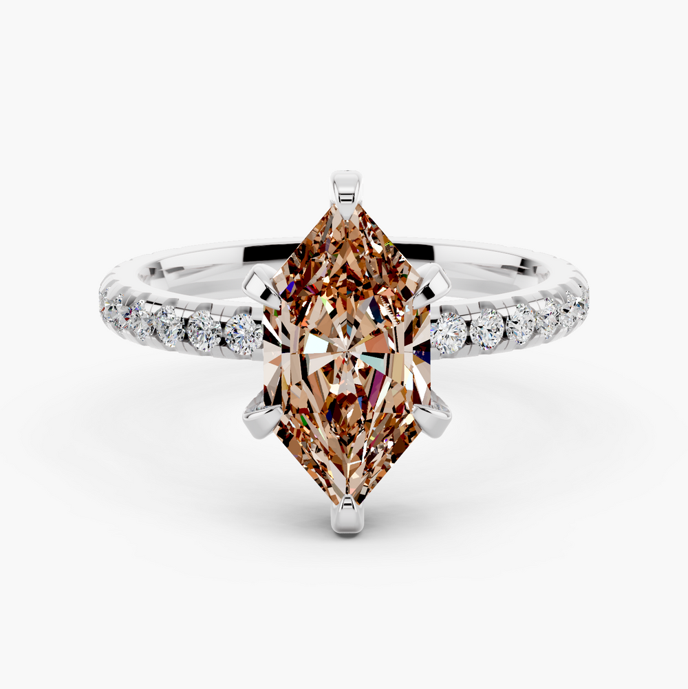 Luxe Champagne Setting Dutch Marquise cut engagement ring in 14k White Gold