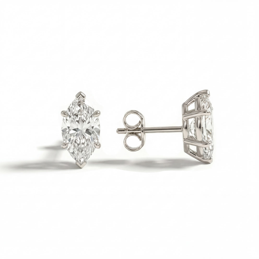 Marquise Diamond Stud Earrings Side View