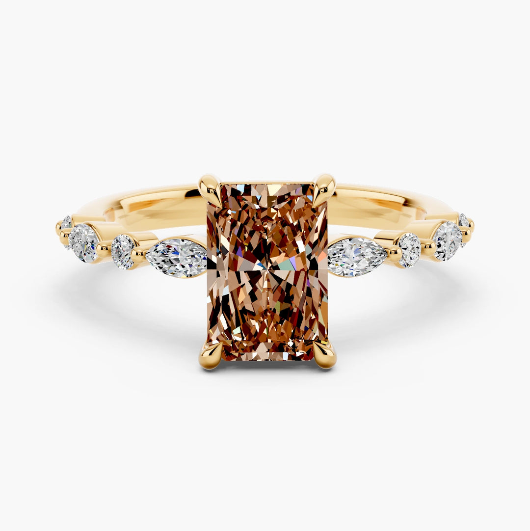 Monika Champagne Setting Radiant cut engagement ring in 14k Yellow Gold