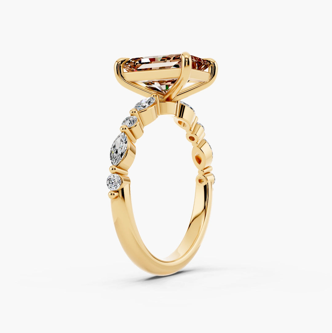 Monika Champagne Setting Radiant cut engagement ring in 14k Yellow Gold persp