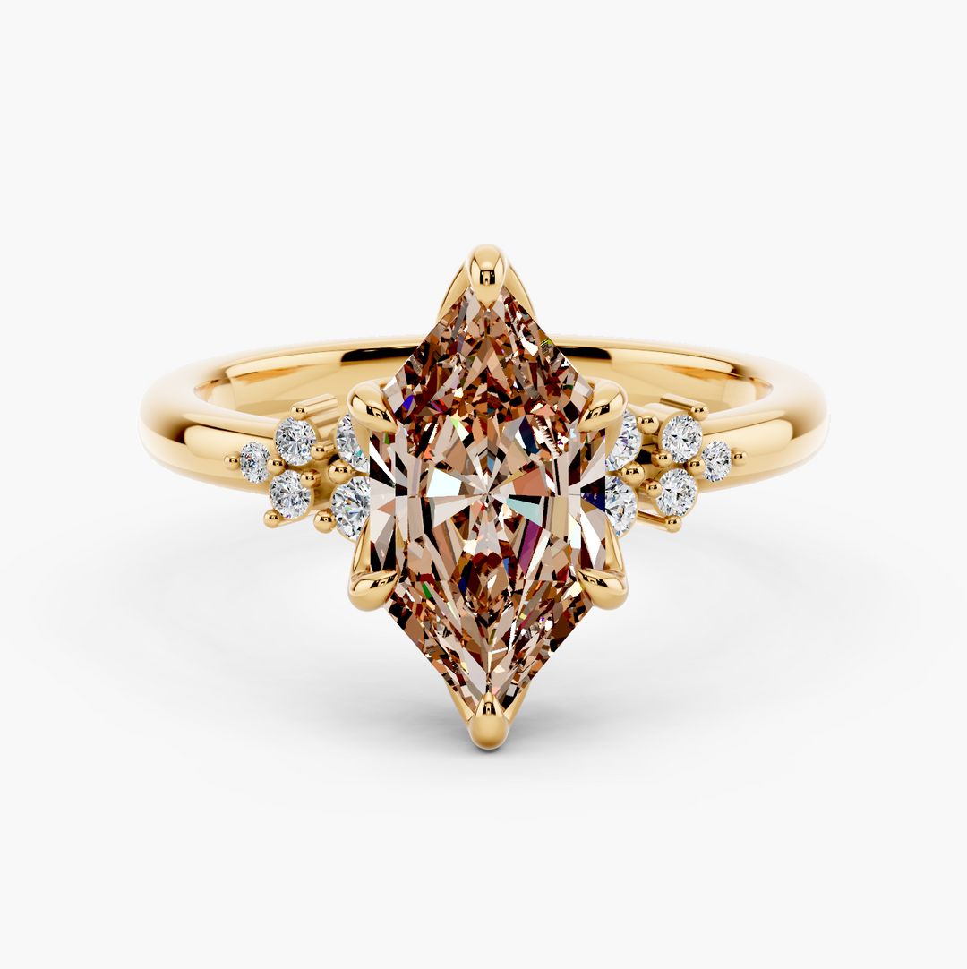 Nora Champagne Setting Dutch Marquise cut engagement ring in 14k Yellow Gold