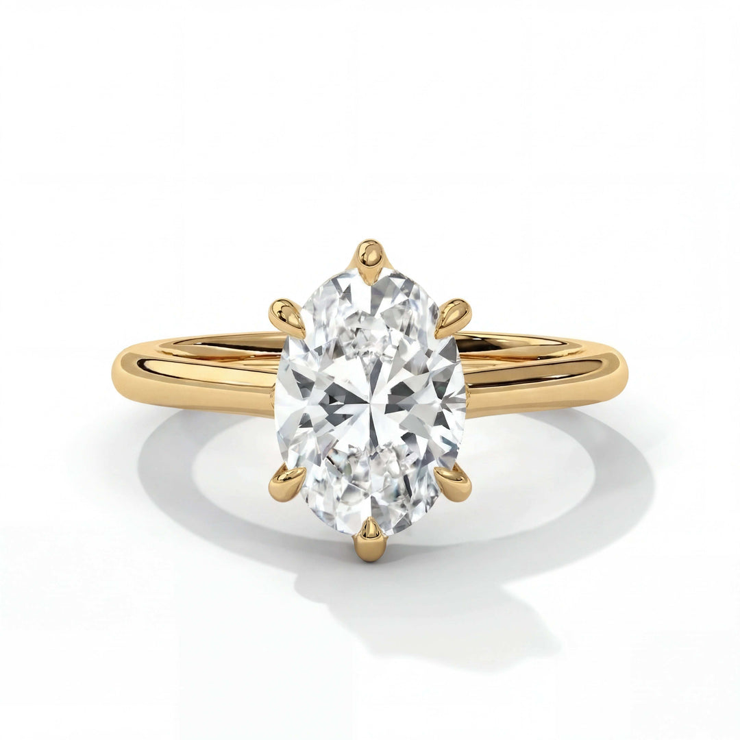 Tapered Cathedral Setting Yellow Gold Oval Front