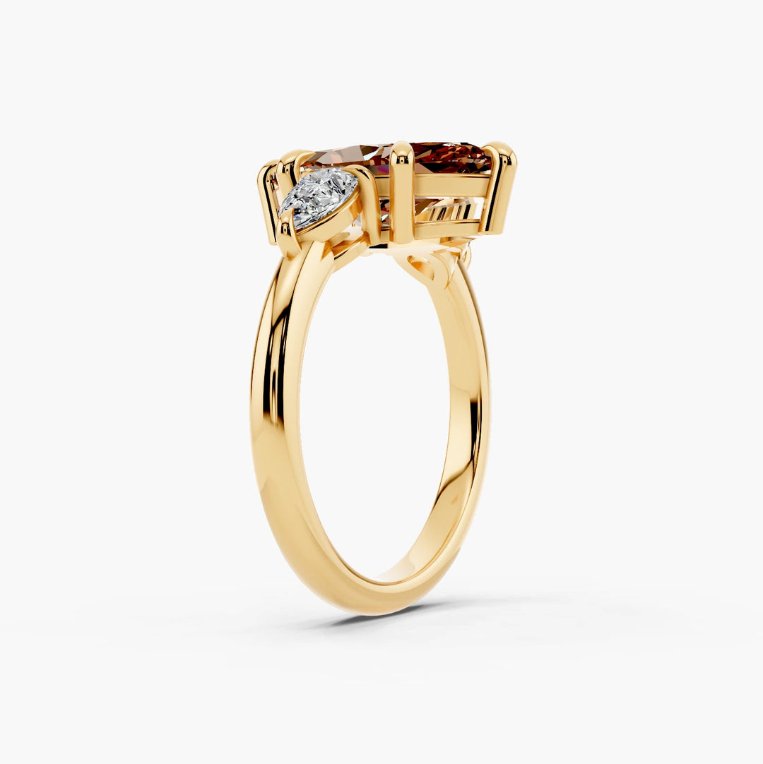 Paloma Three Stone Champagne Setting Marquise cut engagement ring in 14k Yellow Gold persp