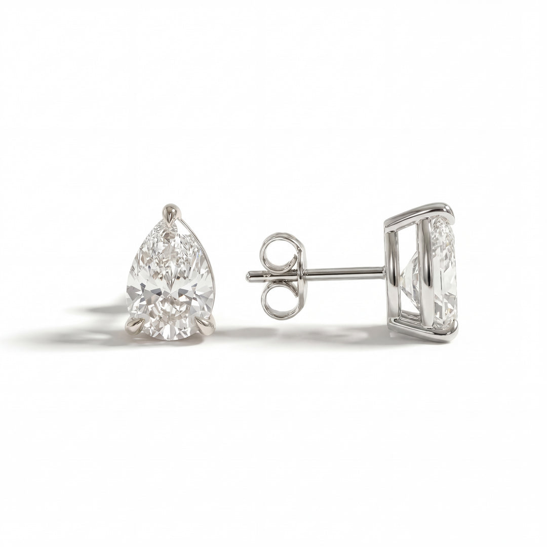 Pear Diamond Stud Earrings Side View
