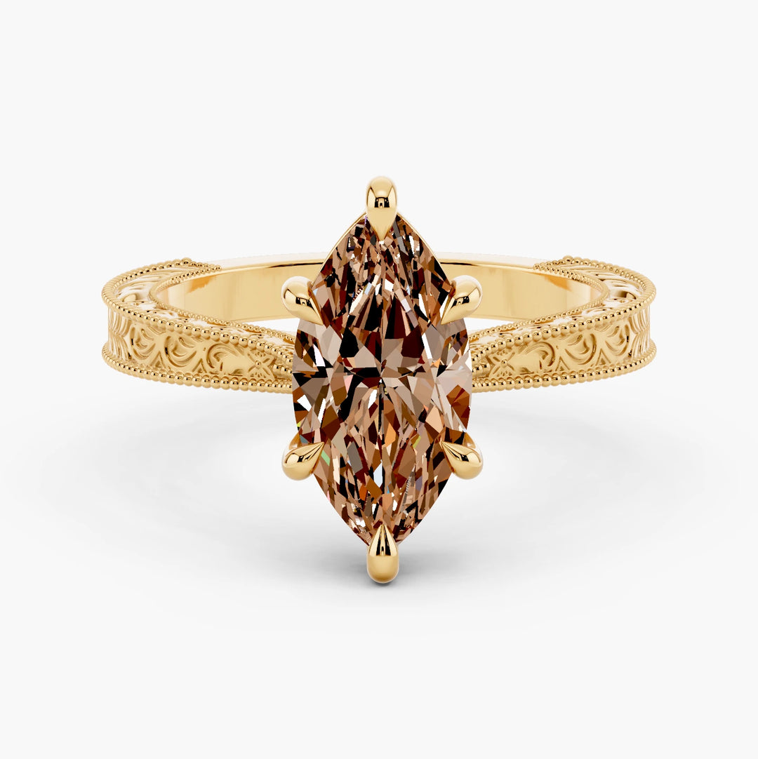 Prada Champagne Setting Marquise cut engagement ring in 14k Yellow Gold